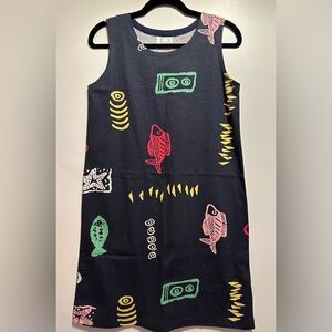 Navy Fish Patterned Pet Tank Beach Dress